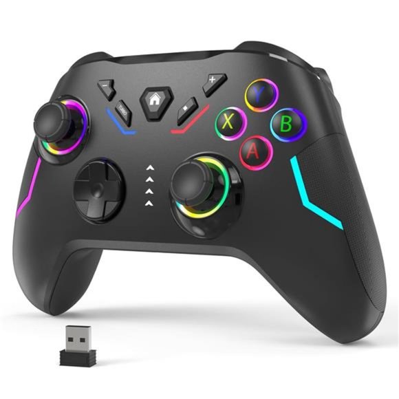 Wireless PC Gaming Controller, 9 Color LED Light PC Gamepad with Turbo（2.4G ） - Picture 1 of 7